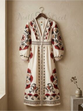 FARM Rio Cashew Mandala Balloon Sleeve Maxi Dress Women’s XS Cotton NWT